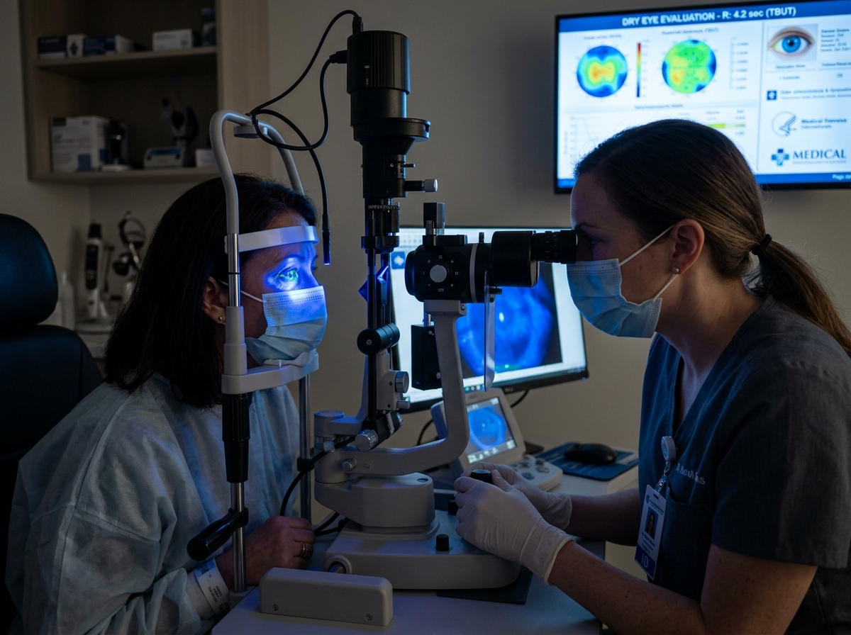 Tear Film Dry Eye Evaluation under Blue Light